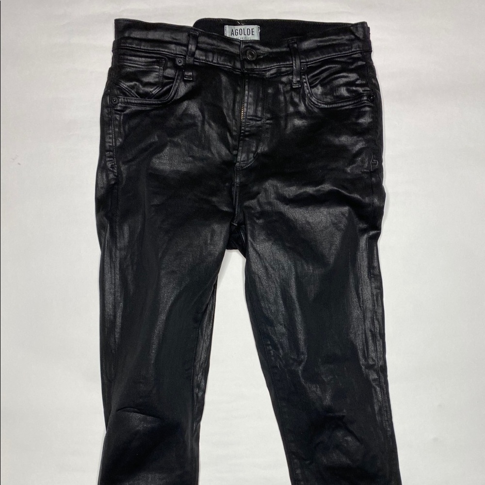 Agolde Black Waxed Denim Skinny Jeans